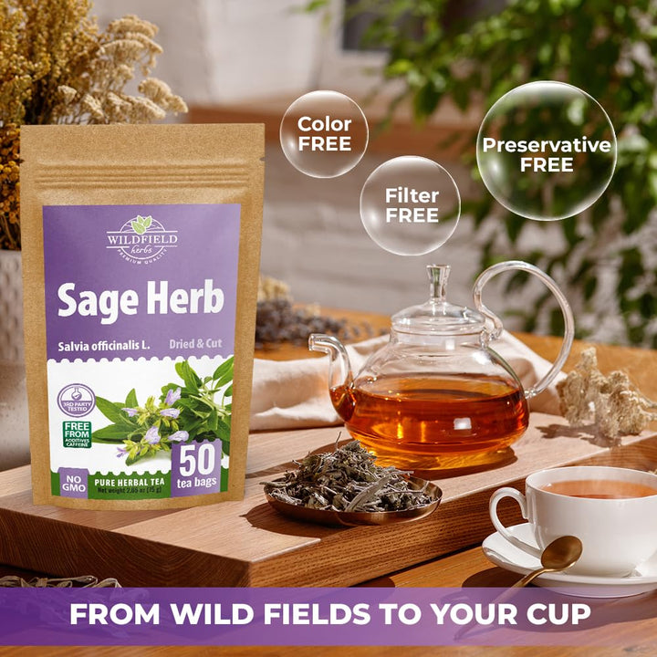 50 Bags Dried Sage Herb Herbs Tea (Salvia Officinalis) - 50 Count Tea ...