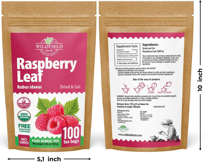 100 Bags Raspberry Leaf Tea Rasberry Leaf Herbs (Rubus Idaeus Folium ...