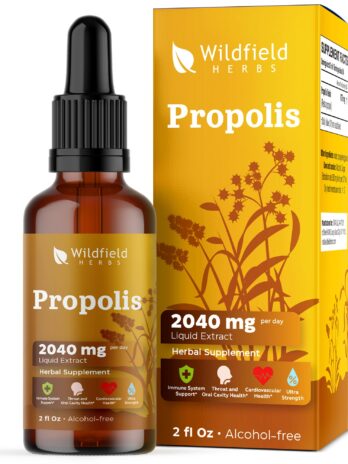 WILDFIELD HERBS Propolis Extract Drops – Propolis Tincture 2040mg Liquid Herbal Supplement Absorbs Better Than Capsules, 1 Month Supply, 84 Servings, Alcohol-Free Tincture – 2 Oz, Pack of 1