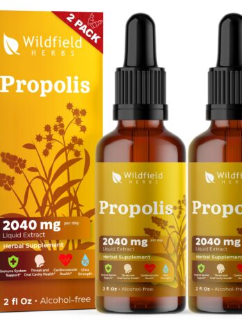 WILDFIELD HERBS 4 oz Propolis Extract Drops – Propolis Tincture 2040mg Liquid Herbal Supplement Absorbs Better Than Capsules, 2 Month Supply, 84 Servings, Alcohol-Free Tincture – 2 Oz, Pack of 2