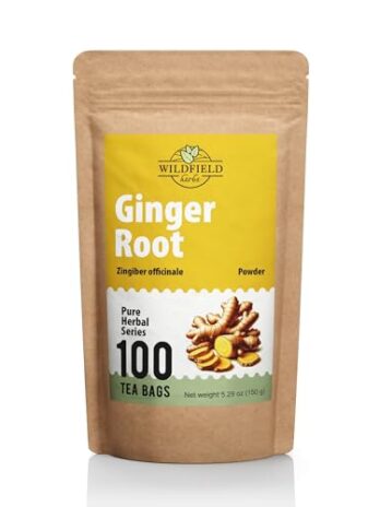 100 Bags Ginger Tea Bags Ginger Root Tea Dry Dried Herb (Zingiber officinale) – 100 Count 1.5g Tea Bags Ginger Raíz de jengibre