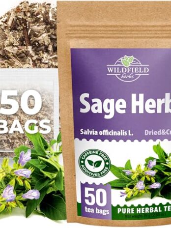 50 Bags Dried Sage Herb Herbs Tea (Salvia officinalis) – 50 count Tea Bags Sage Herbal Tea Salvia Sage