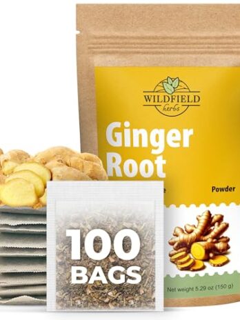 100 Bags Ginger Tea Bags Ginger Root Tea Dry Dried Herb (Zingiber officinale) – 100 Count 1.5g Tea Bags Ginger Raíz de jengibre