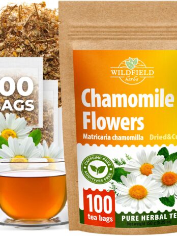 100 Bags Chamomile Tea Loose Leaf Dried Chamomile Flowers Manzanilla Tea (Matricaria chamomilla) – 100 Count 1.5g Tea Bags Camomile Flower Chamomile Herb Tea Flores de manzanilla tea